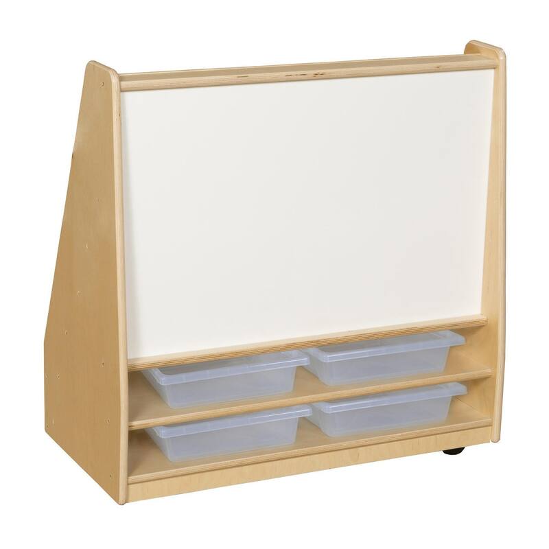Wood Designs One Side Book Display Storage Unit, Markerboard and 4 Translucent Letter Trays, Toddler Durable Bookacse - 30"