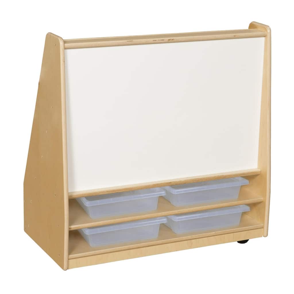 Wood Designs One Side Book Display Storage Unit, Markerboard and 4 Translucent Letter Trays, Toddler Durable Bookacse - 30"