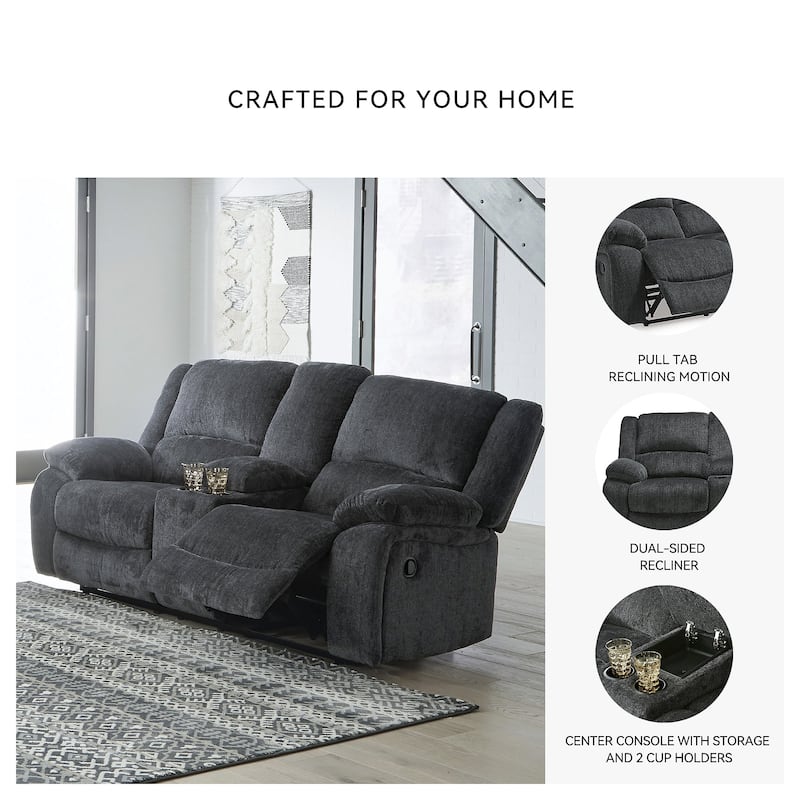 Draycoll Contemporary Double Reclining Loveseat w/Console, Slate - Medium