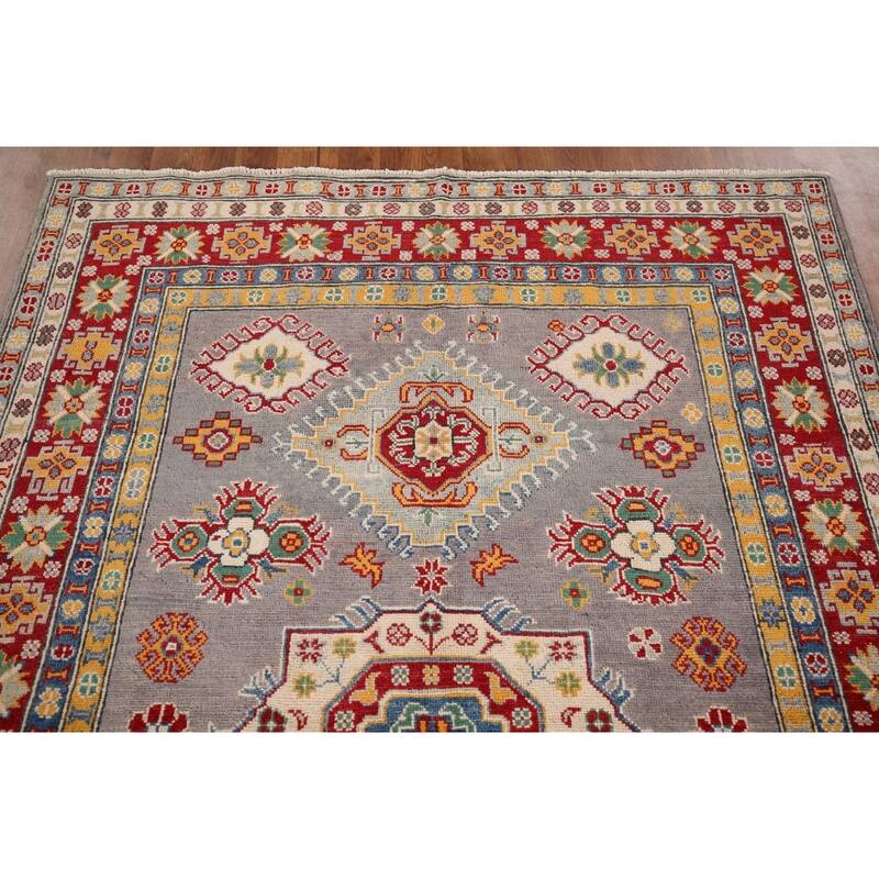 Grey Kazak Oriental Area Rug Hand-Knotted Wool Carpet - 5'0" x 6'10"
