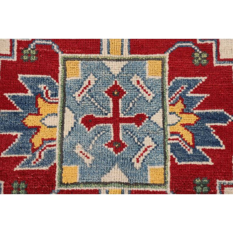 Kazak Oriental Area Rug Handmade Geometric Beige Wool Carpet - 5'0" x 7'3"