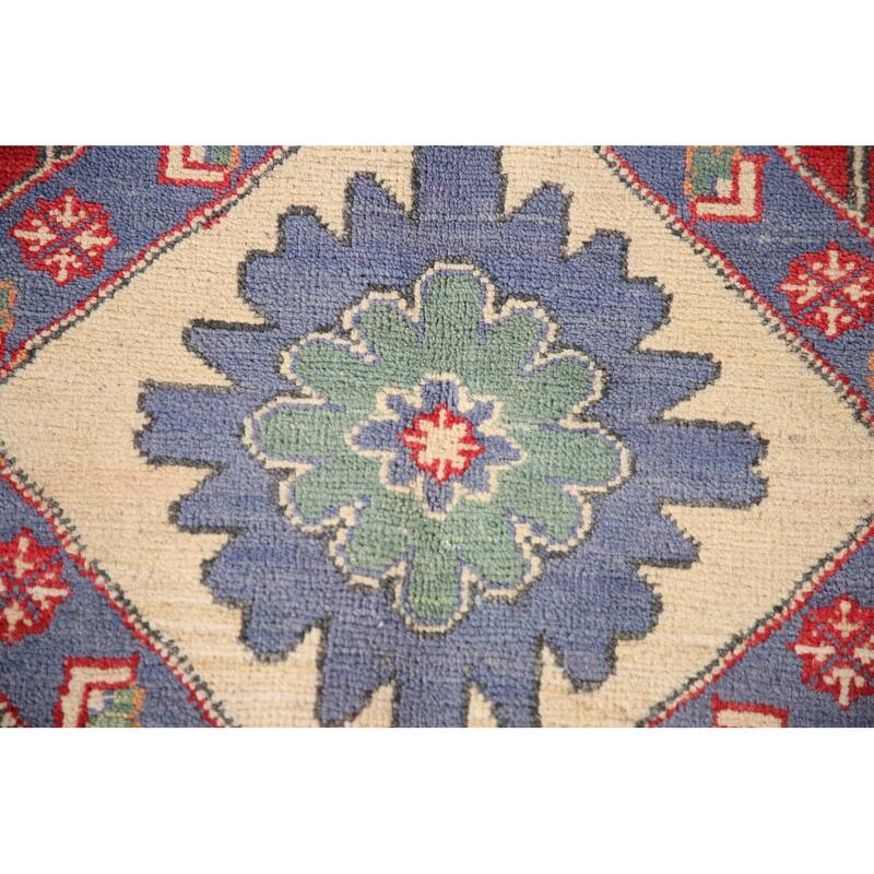 Geometric Kazak Rug Hand-Knotted Traditional Foyer Wool Carpet - 3'4"x 4'10"