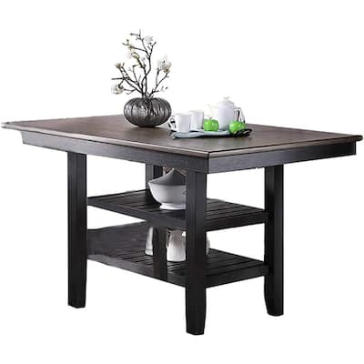 1pc Cunter Height Dining Table Dark Coffee Finish Kitchen Breakfast Dining Room Furniture Table w 2x Storage Shelve Rubb