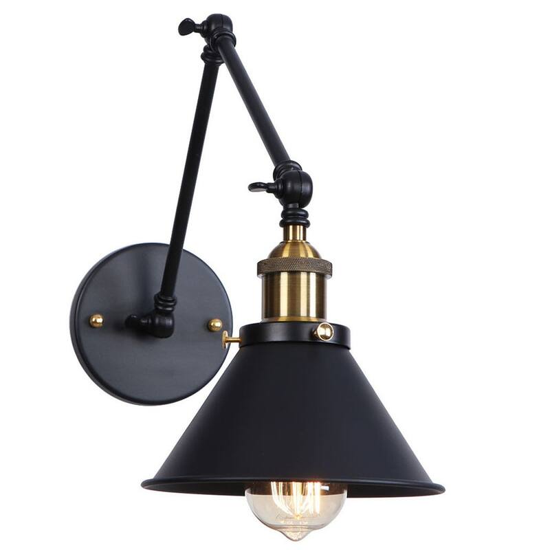 Industrial 1-Light Metal Cone Swing Arm Wall Lighting Fixture