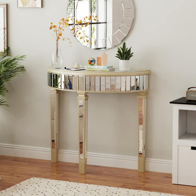 ARTLOGE Modern Silver Mirrored Living Room Console Entryway Table Half-moon Shape for Home Offices, Foyer, Hallway Decor