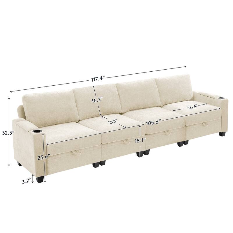Chenille Sectional Sofa, Hidden Storage & Modular Design