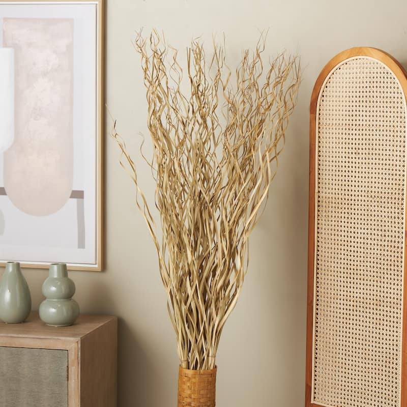 Palm Leaf Tall Home Decor Natural Foliage with Grass and Dark Brown Stems - Light Brown - Roche River Decor