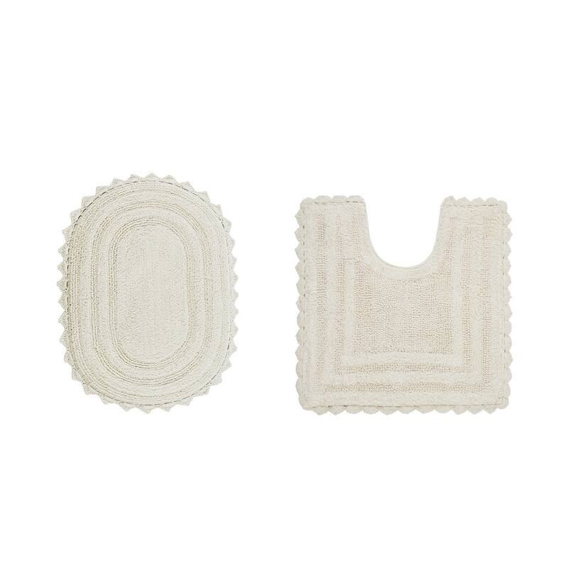 Better Trends Oval Bath Rugs Set 100% Cotton Soft & Water Absorbent Tufted Bathroom Rug for Shower, Sink Bath Mats Lilly Crochet - 2 Piece Set (17" x 24" | 20" x 20") - Ivory