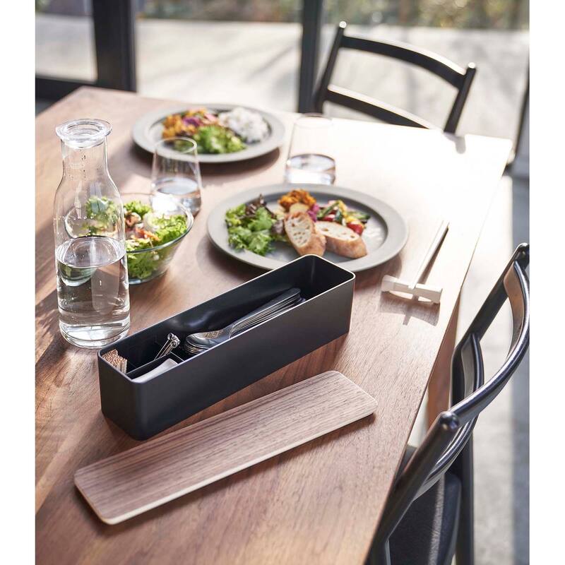Yamazaki Home Utensil Case, Plastic and Wood, Lid - L 2.95 x W 12.87 x H 3.15 inches