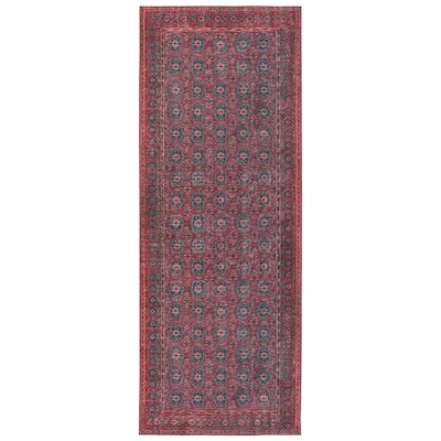 Machine Washable Kate Lester + Jaipur Living Kalinar Damask Dark Red/ Blue Area Rug