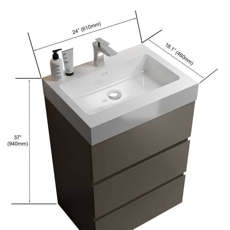 Contemporary 36" Alice Freestanding Bathroom Vanity with Ergonomic Handle-Free Design, Eco-Friendly Construction