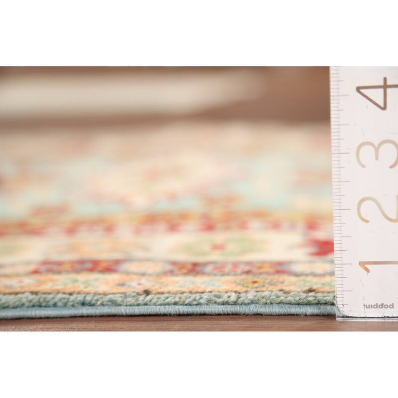 Turquoise Kazak Oriental Accent Rug Hand-Knotted Wool Carpet - 2'7" x 4'1"