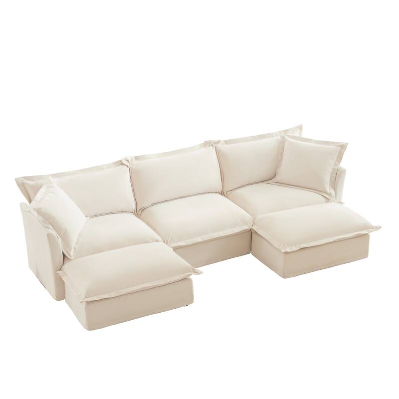 120" U-Shaped Chenille Sectional Sofa with 3-Seater and French Edge Pillows & Cloud Cushions