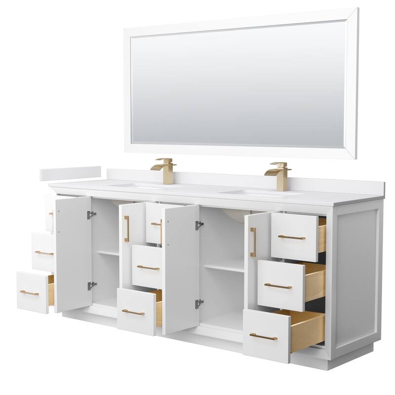 Strada 84-Inch Double Vanity Set, Cultured Marble Top, 70-Inch Mirror