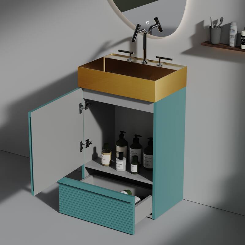 20" Striped Christmas Bathroom Vanity With Stainless Steel Bathroom Sink, Freestanding Bathroom Cabinet