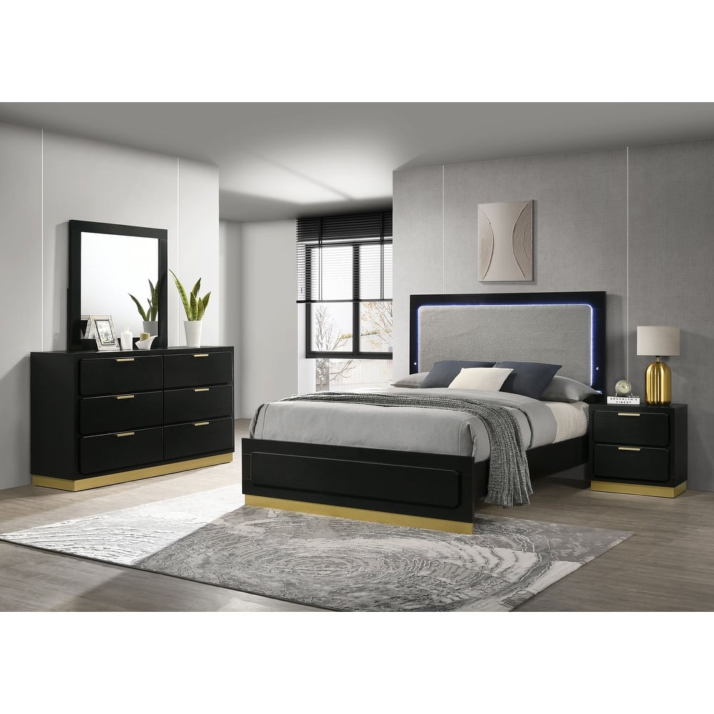 Caraway 4-piece Panel Upholstered Bedroom Set with LED Headboard