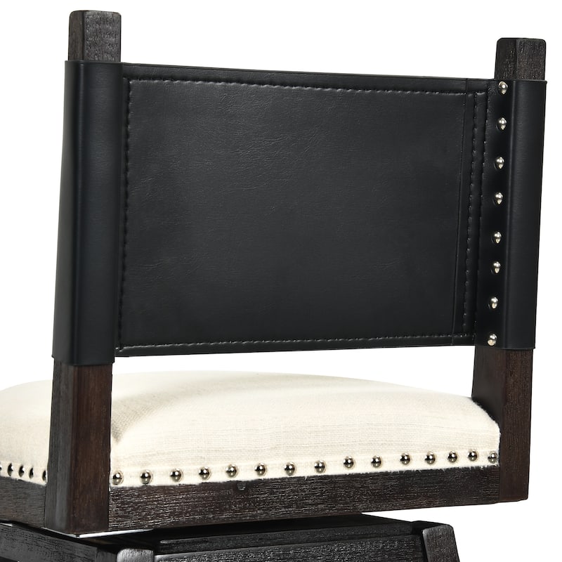 Moasis Solid Wood and Linen Swivel Counter Stool with Nailheads