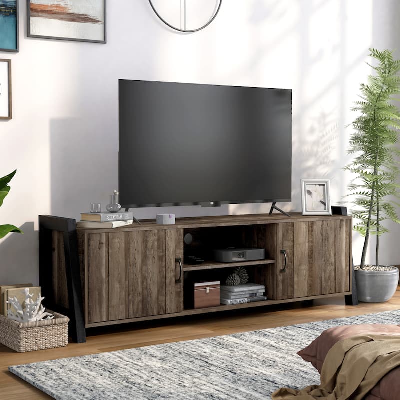 Carson Farmhouse Reclaimed Oak 66-inch 6-Shelf TV Stand - Reclaimed Oak