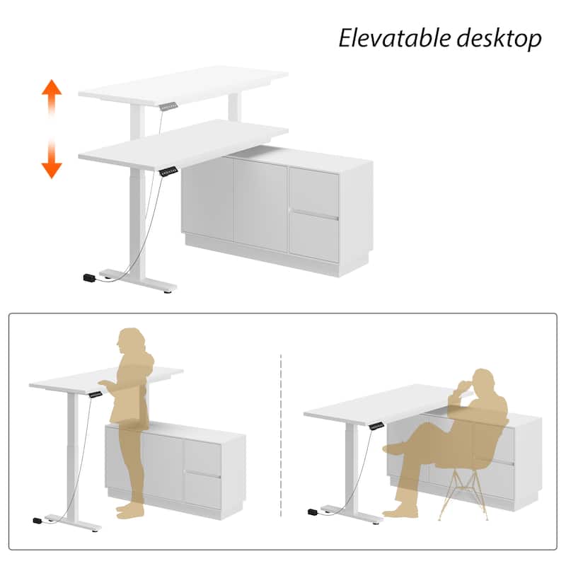 Height Adjustable Standing Desk with Storage Ergonomic Sit-Stand Workstation
