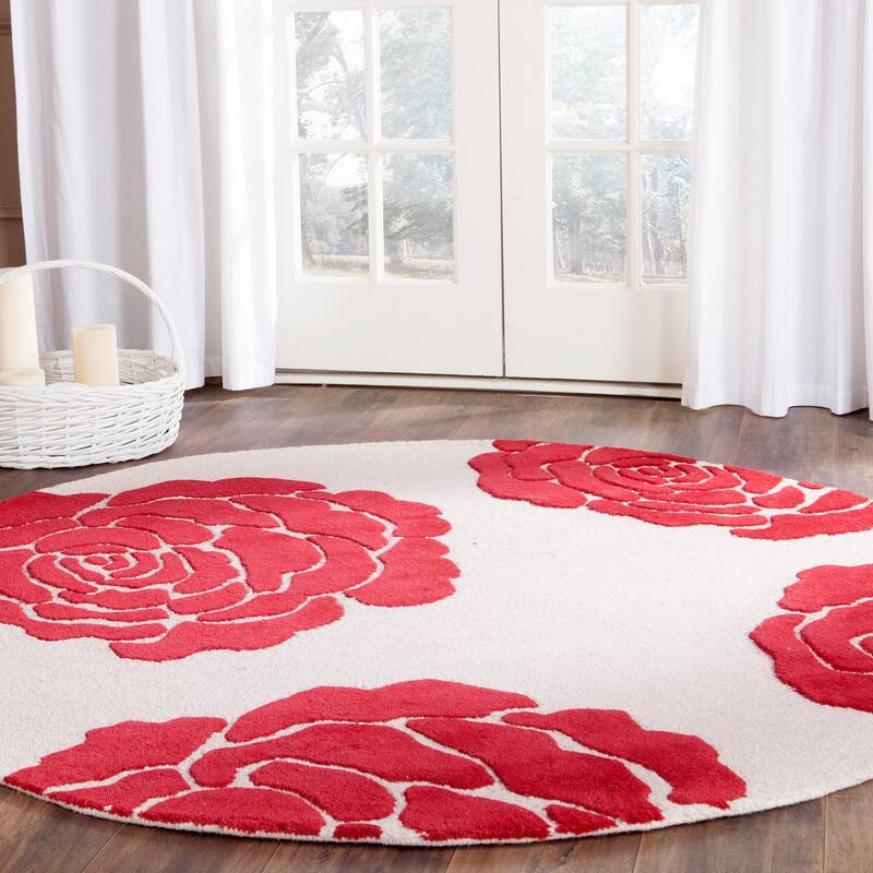 SAFAVIEH Handmade Cambridge Vince Modern Wool Rug - 6' Round - Ivory/Red
