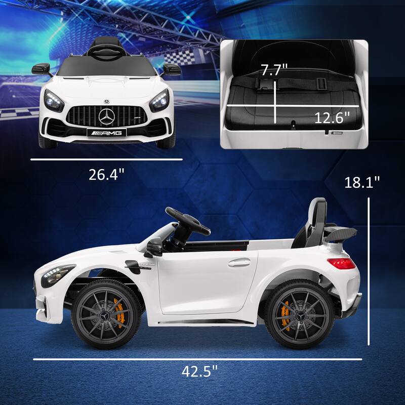 Mercedes-Benz AMG GTR Licensed 12V Kids Electric Ride-On Car with Remote Control, Music, Lights & 3 Speeds - White