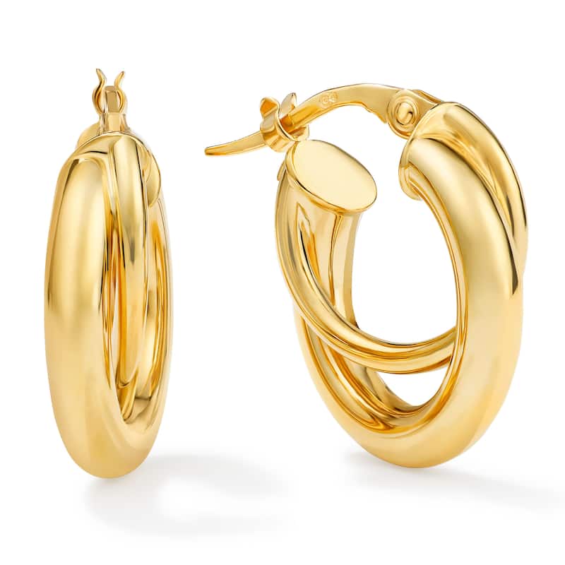 Clover 14K Yellow Gold Overlapping Double Row Hoop Earrings
