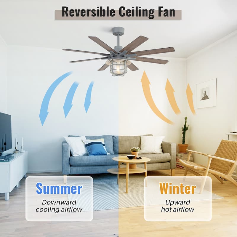 52-Inch Ceiling Fan With 8 Plywood Walnut Colored Blades - Cement Grey