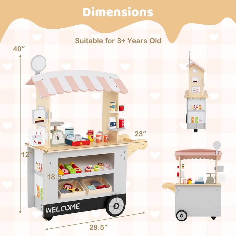 Costway Kids Snacks & Sweets Food Cart Kids Toy Cart Play Set with 30 - See Details
