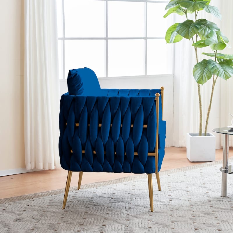 Modern Comfy Handmade Bucket Woven Velvet Accent Chair Arm Chair