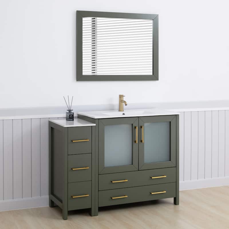Vanity Art 48-Inch Single Sink Bathroom Vanity Set 5 Dove-Tailed Drawers 2 Cabinets 1 Shelf Soft-Closing Doors with Free Mirror