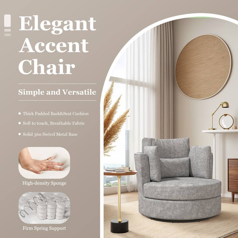Chenille Swivel 34.7" Wide Soft Modern Upholstered Accent Chair