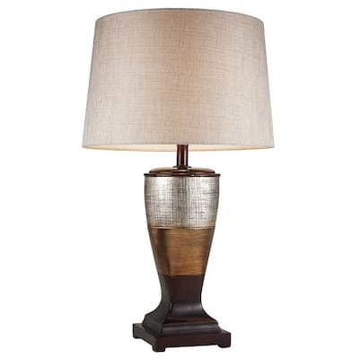 30" Tall Polyresin Table Lamp "Naomi" with Egyptian Design, Silvery Linen Shade