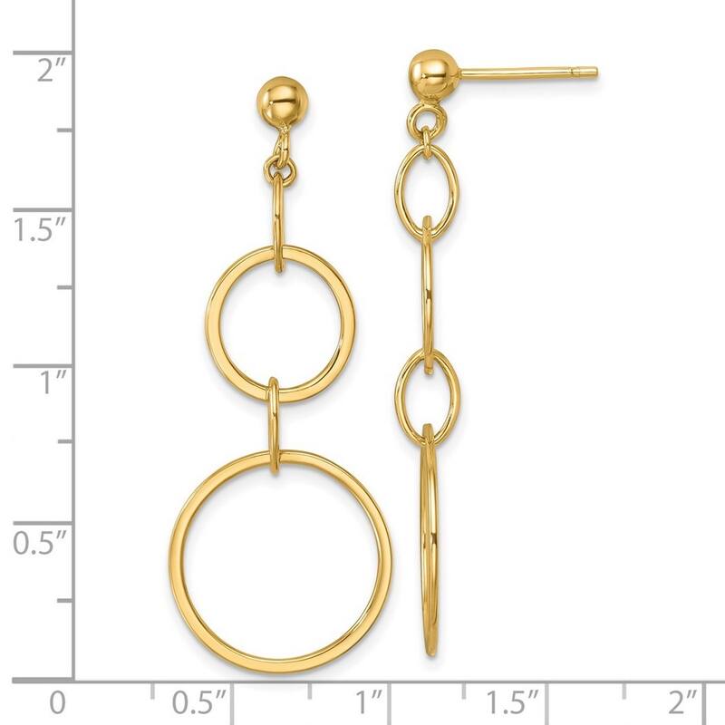 Curata 14k Yellow Gold 47x17.7mm 4 Circle Link Dangle Post Earrings