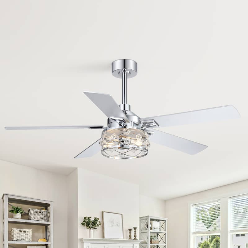 52" Reversible 5-Blade Farmhouse Glam Floral Glass Caged Ceiling Fan with Light and Remote