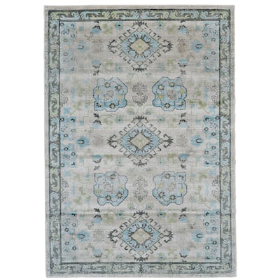 Alessandria Tribal Medallion Area Rug, Turquoise Blue/Mint