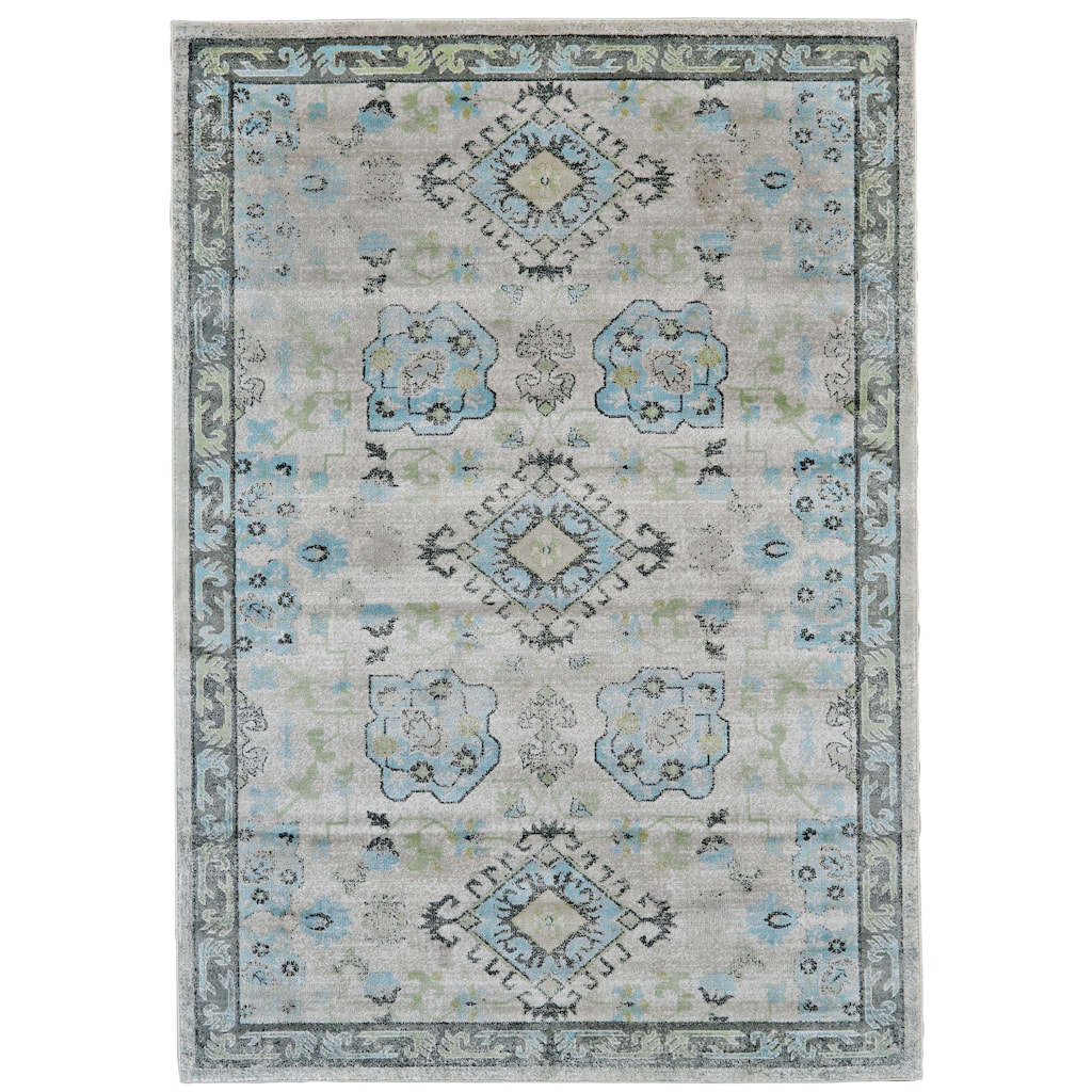 Alessandria Tribal Medallion Area Rug, Turquoise Blue/Mint