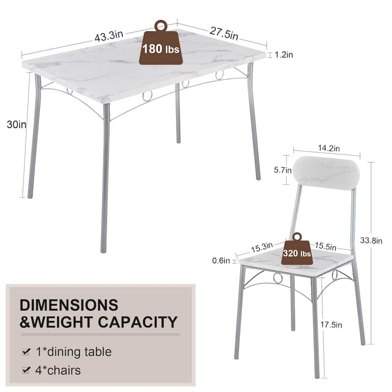 Javlergo 5 Piece Dining Table Set, Kitchen Wood Table and Chairs for 4, Dining Room Sets