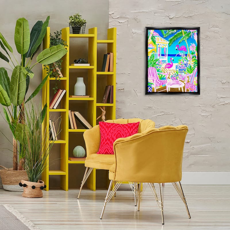 Stupell Vivid Flamingos on Tropical Beach Framed Floater Canvas Wall Art Design By Jess Stempel