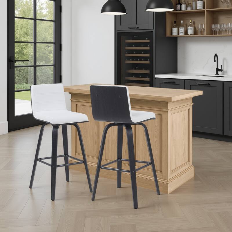 Skara Swivel Bar Stool, Upholstered Bar Height Chair with Bentwood Frame