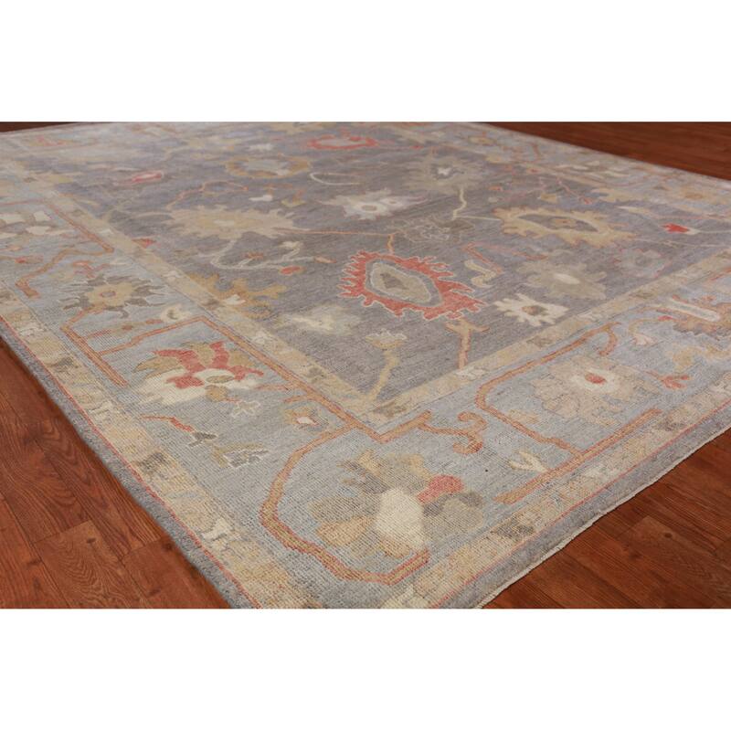 Hand Knotted Oriental 100% Wool Carpet Transitional All-Over Greys & Charcoal Oushak Area Rug - 9' 9'' X 8' 0''