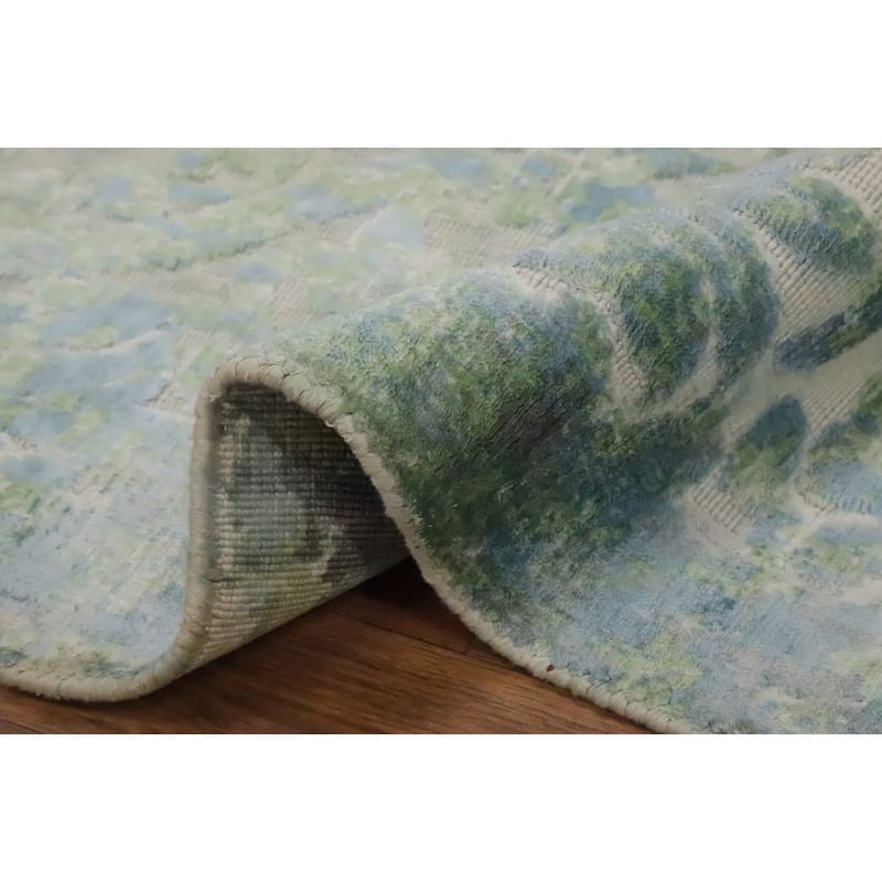 Hand Knotted Oriental Viscose Silk Carpet Modern Abstract Green Abstract Area Rug - 6' 4'' X 4' 1''