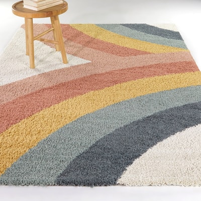Mod-Tod Eva Kids Rainbow Shag Area Rug - 5'3" x 7'