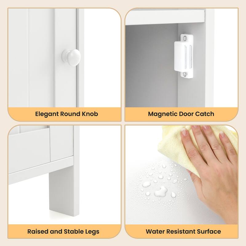 Gymax Bathroom Floor Storage Cabinet Side Table Adjustable Shelf