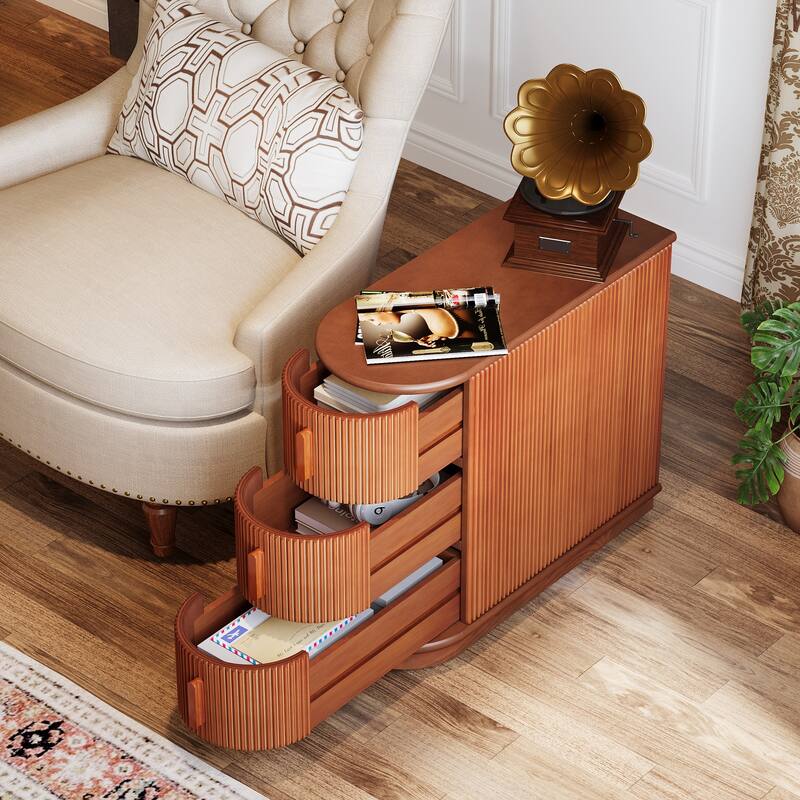 3-drawer Solid Wood ChairSide End Table for Living Room（Set of 2)