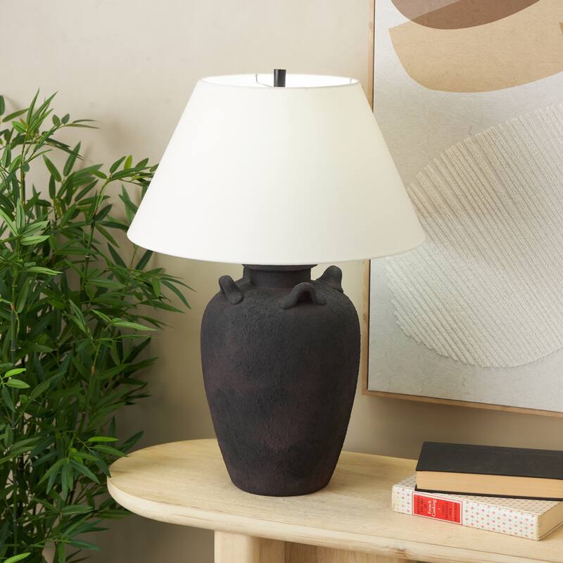 Light Brown, Black or Brown Ceramic Tall Distressed Antique Style Pot Vase Room Table Lamp with White Linen Shade