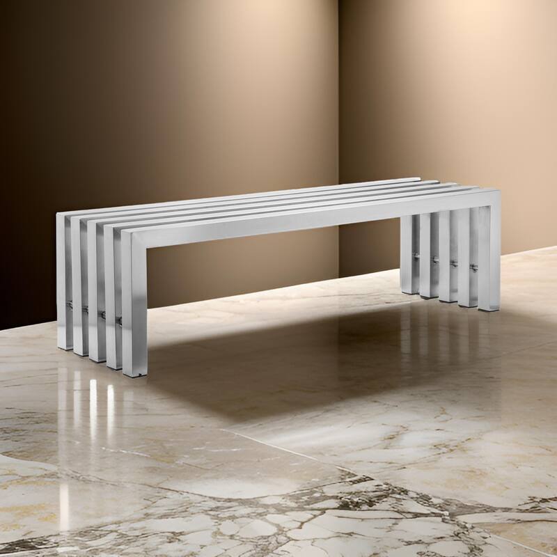 Namo 58 Inch Accent Bench, Sleek Modern Design, Rectangular, Chrome Metal