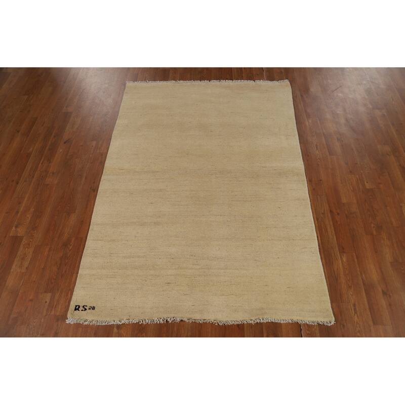 Solid Gabbeh Modern Accent Rug Hand-Knotted Wool Carpet - 4'1"x 5'8"