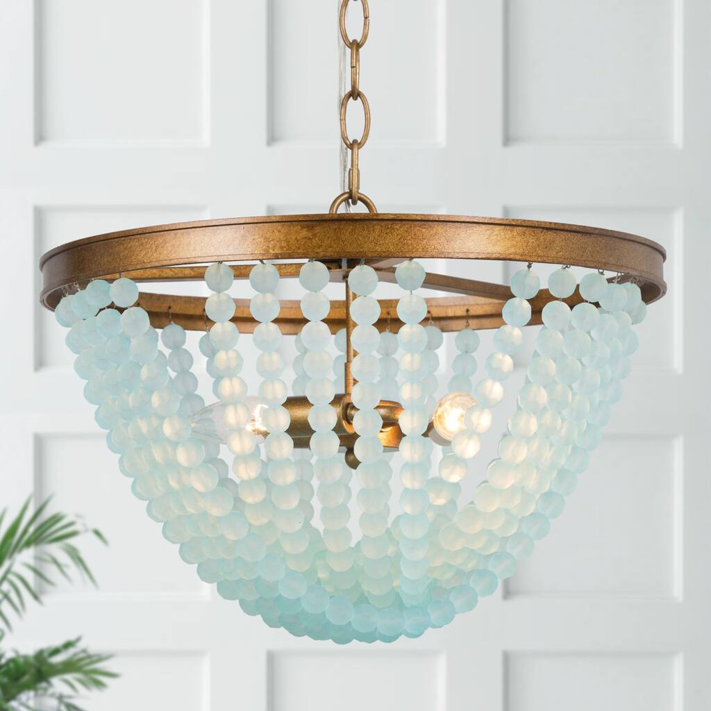 Coastal Beach 3-Light Handmade Glass Beaded Chandelier - D15.5"x H11.5"