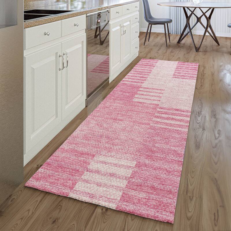 Premium Washable Super Soft Stripe Geo Mayfield Rug - Pink - 2' 3" x 7' 6" - Runner