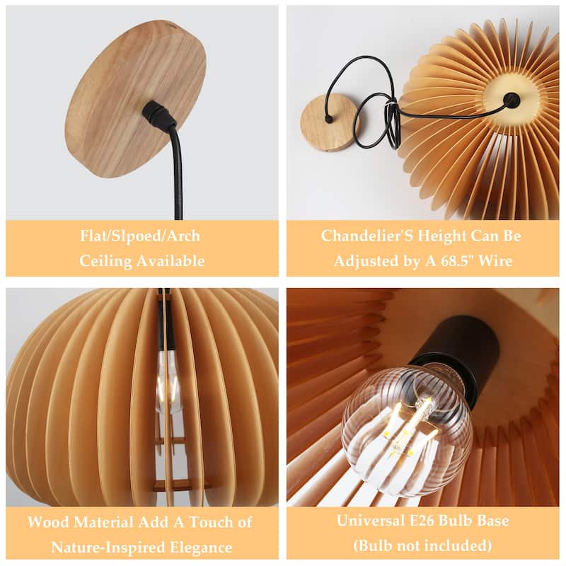 60-Watt 1-Light Brown Pendant Light with Pumpkin Shape for Kitchen Island, Semi Flush Mount Chandelier for Dining Room